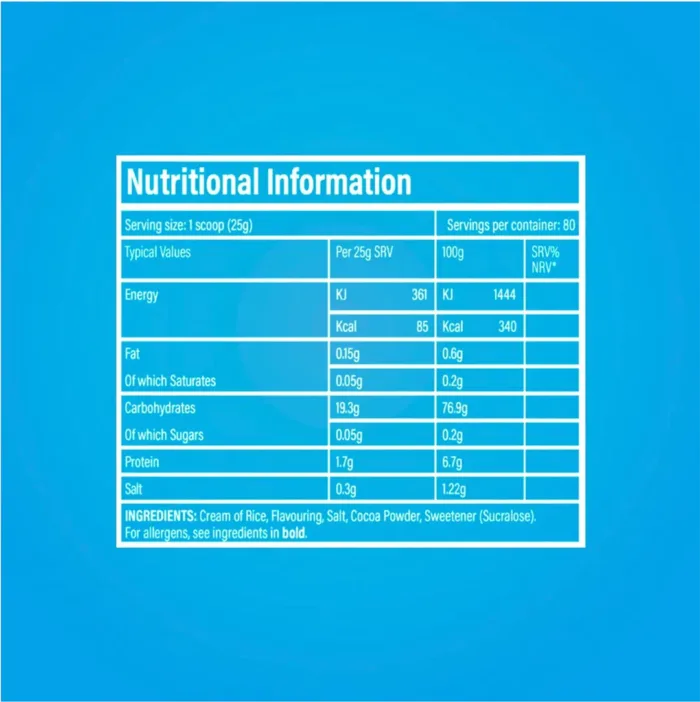 TBJP Cream of Rice 2kg nutritional information